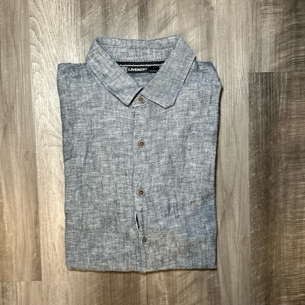 Livergy Linen Blend Short Sleeve Button Down - Medium